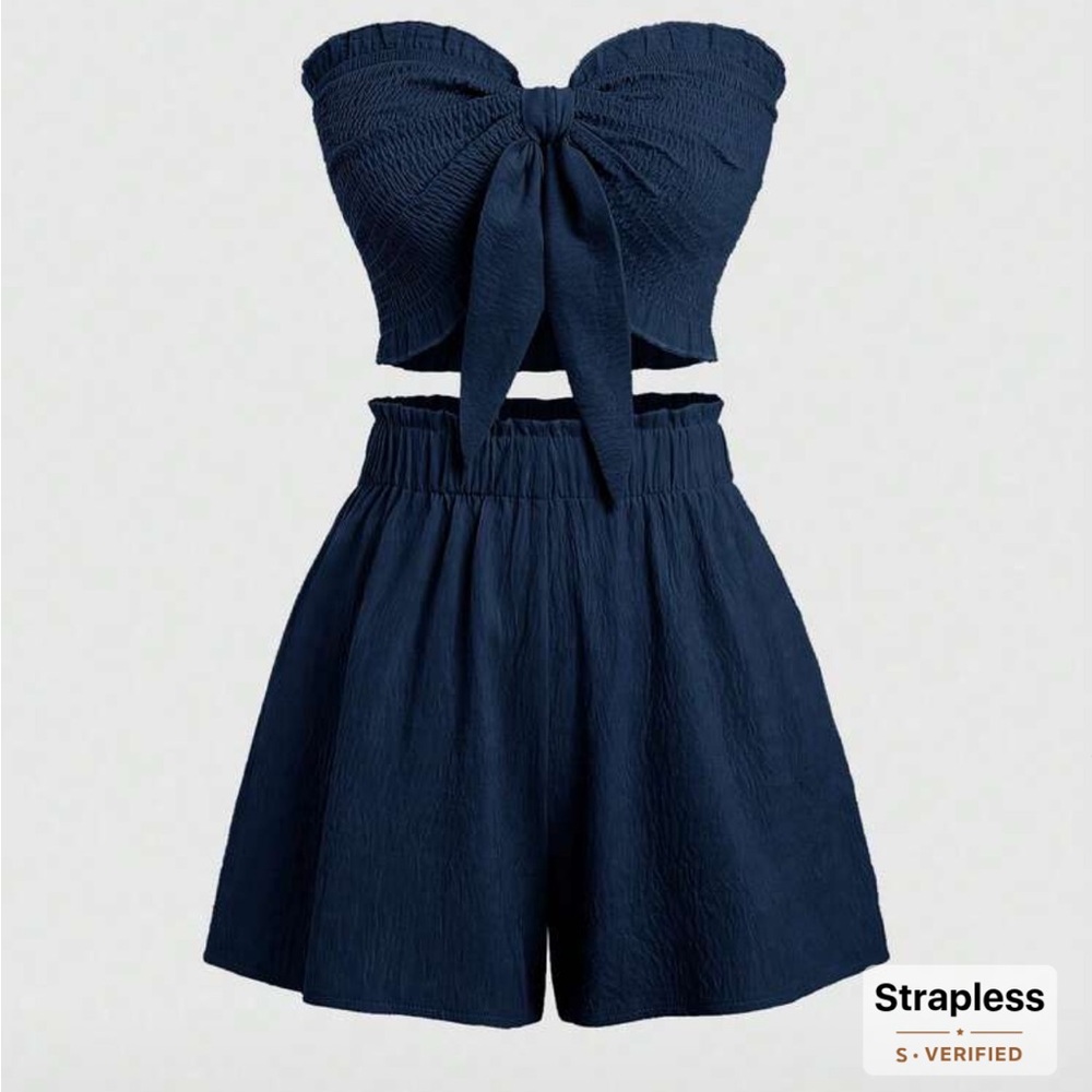 NWOT Shein Women’s Tube Top & Shorts Set - Navy Blue
